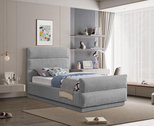 Meridian Furniture - Paxton Grey Chenille Fabric Twin Bed - PaxtonGrey-T veiw 2