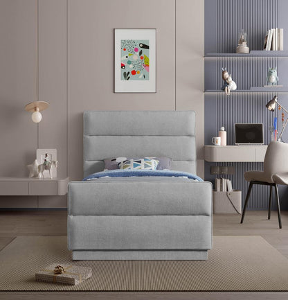 Meridian Furniture - Paxton Grey Chenille Fabric Twin Bed - PaxtonGrey-T veiw 4