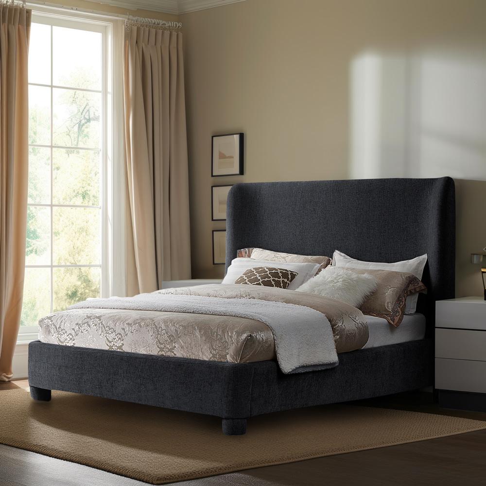 Meridian Furniture - Penny Black Chenille Fabric Queen Bed - B1207Black-Q veiw 2