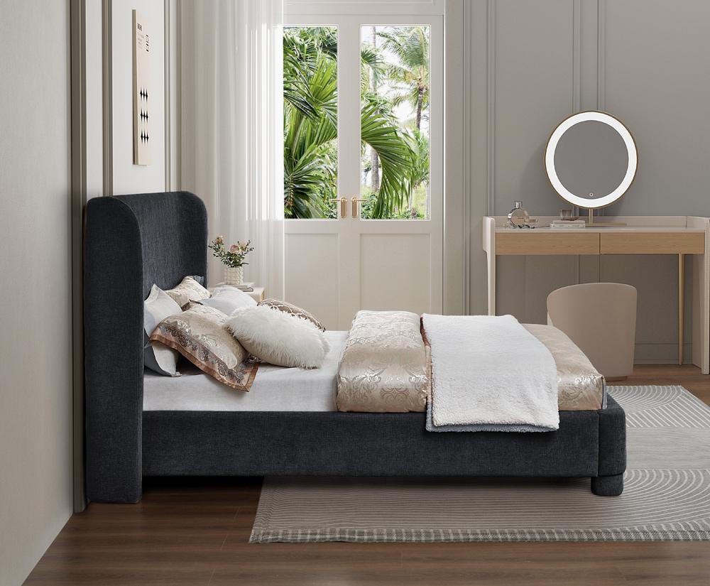 Meridian Furniture - Penny Black Chenille Fabric Queen Bed - B1207Black-Q veiw 6