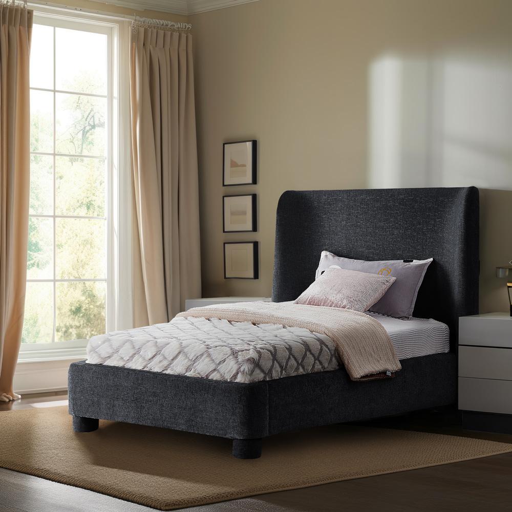 Meridian Furniture - Penny Black Chenille Fabric Twin Bed - B1207Black-T veiw 2