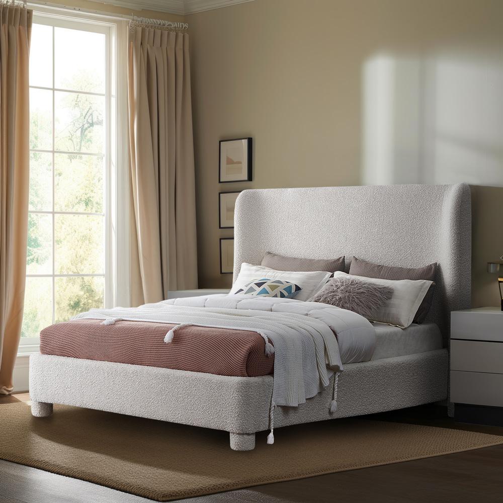 Meridian Furniture - Penny Cream Boucle Fabric Queen Bed - B1206Cream-Q veiw 2