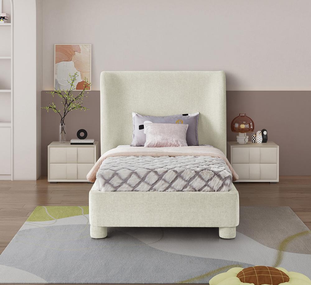 Meridian Furniture - Penny Cream Chenille Fabric Twin Bed - B1207Cream-T veiw 4