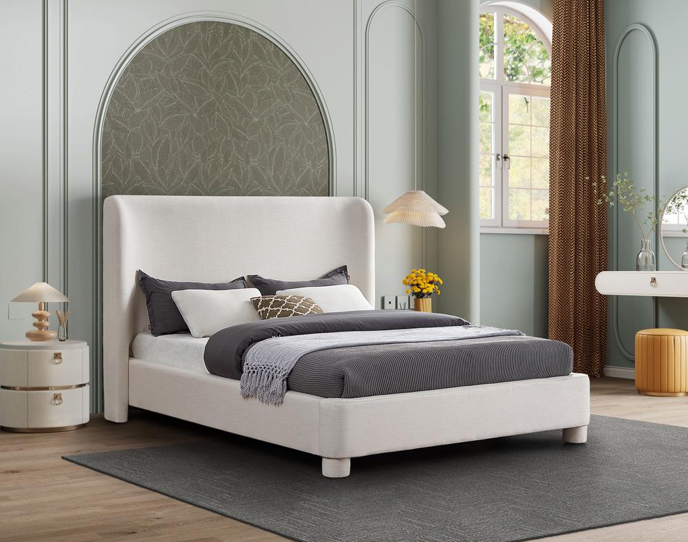 Meridian Furniture - Penny Cream Linen Textured Fabric Queen Bed - B1205Cream-Q veiw 2