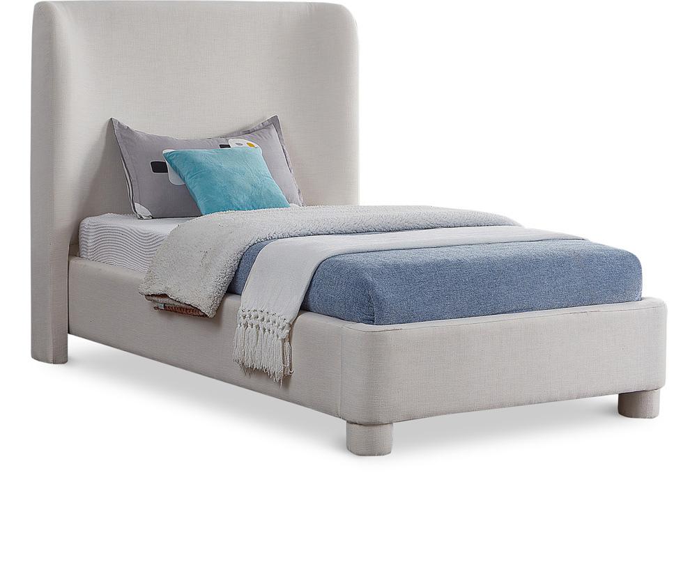 Meridian Furniture - Penny Cream Linen Textured Fabric Twin Bed - B1205Cream-T veiw 1