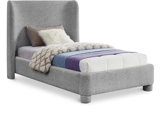 Meridian Furniture - Penny Grey Boucle Fabric Twin Bed - B1206Grey-T veiw 1