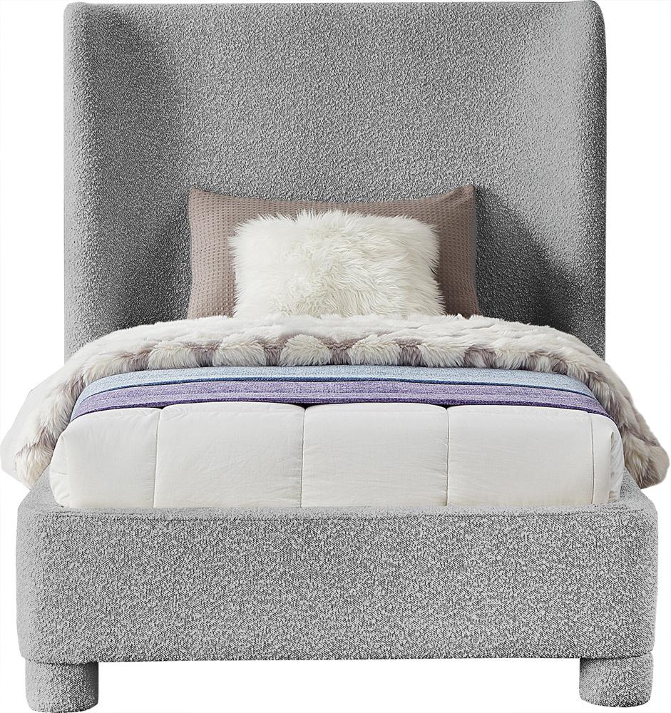 Meridian Furniture - Penny Grey Boucle Fabric Twin Bed - B1206Grey-T veiw 3