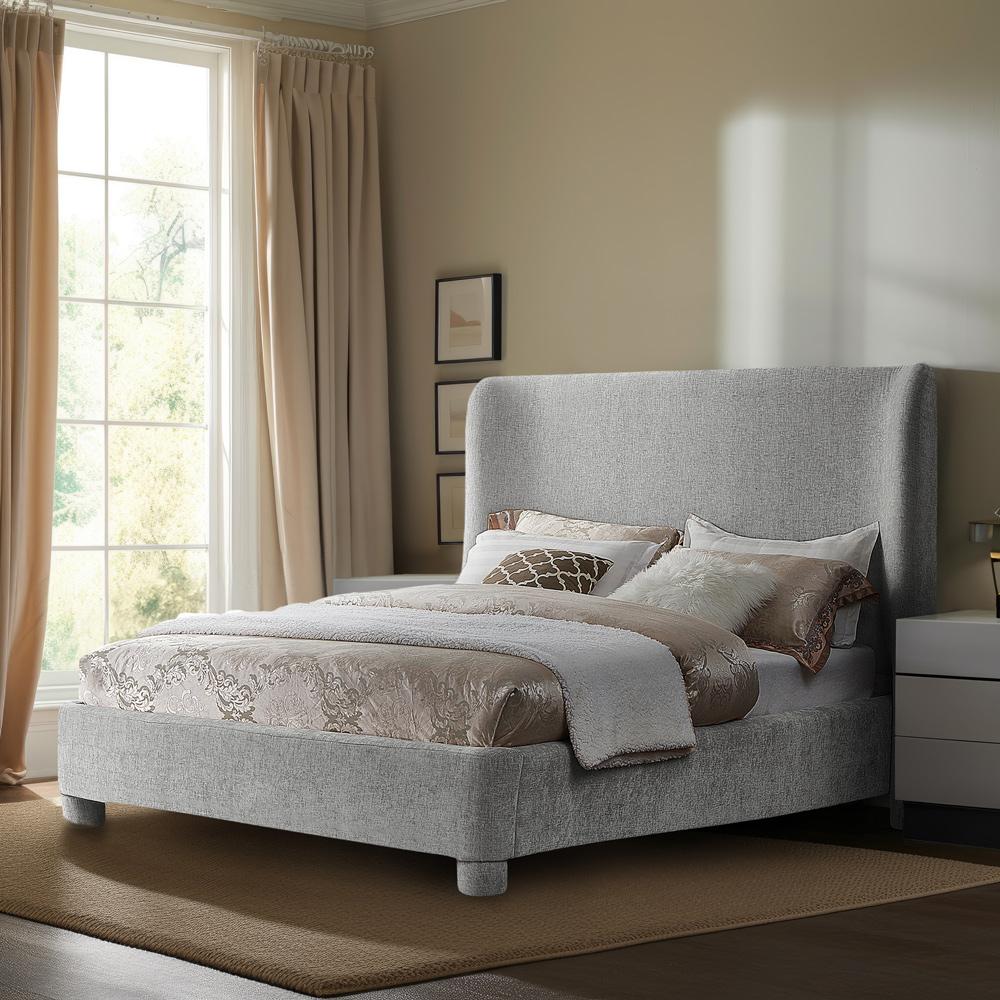 Meridian Furniture - Penny Light Grey Chenille Fabric Queen Bed - B1207Grey-Q veiw 2