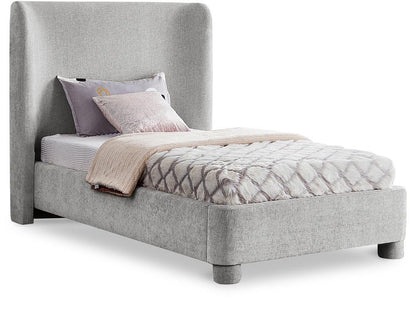 Meridian Furniture - Penny Light Grey Chenille Fabric Twin Bed - B1207Grey-T veiw 1
