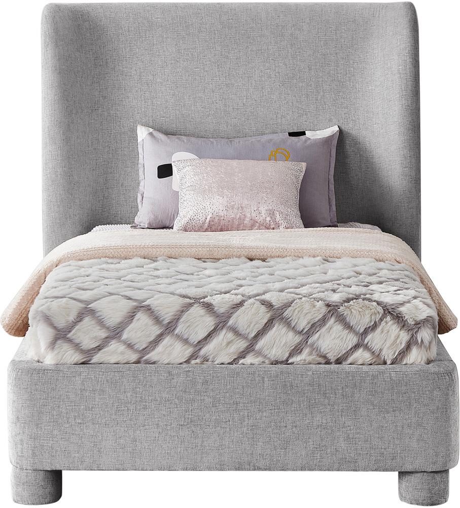 Meridian Furniture - Penny Light Grey Chenille Fabric Twin Bed - B1207Grey-T veiw 3