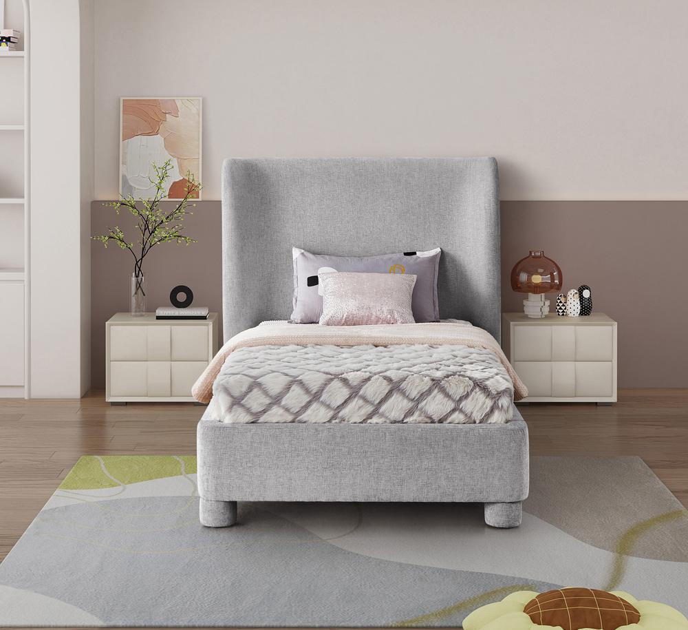 Meridian Furniture - Penny Light Grey Chenille Fabric Twin Bed - B1207Grey-T veiw 4