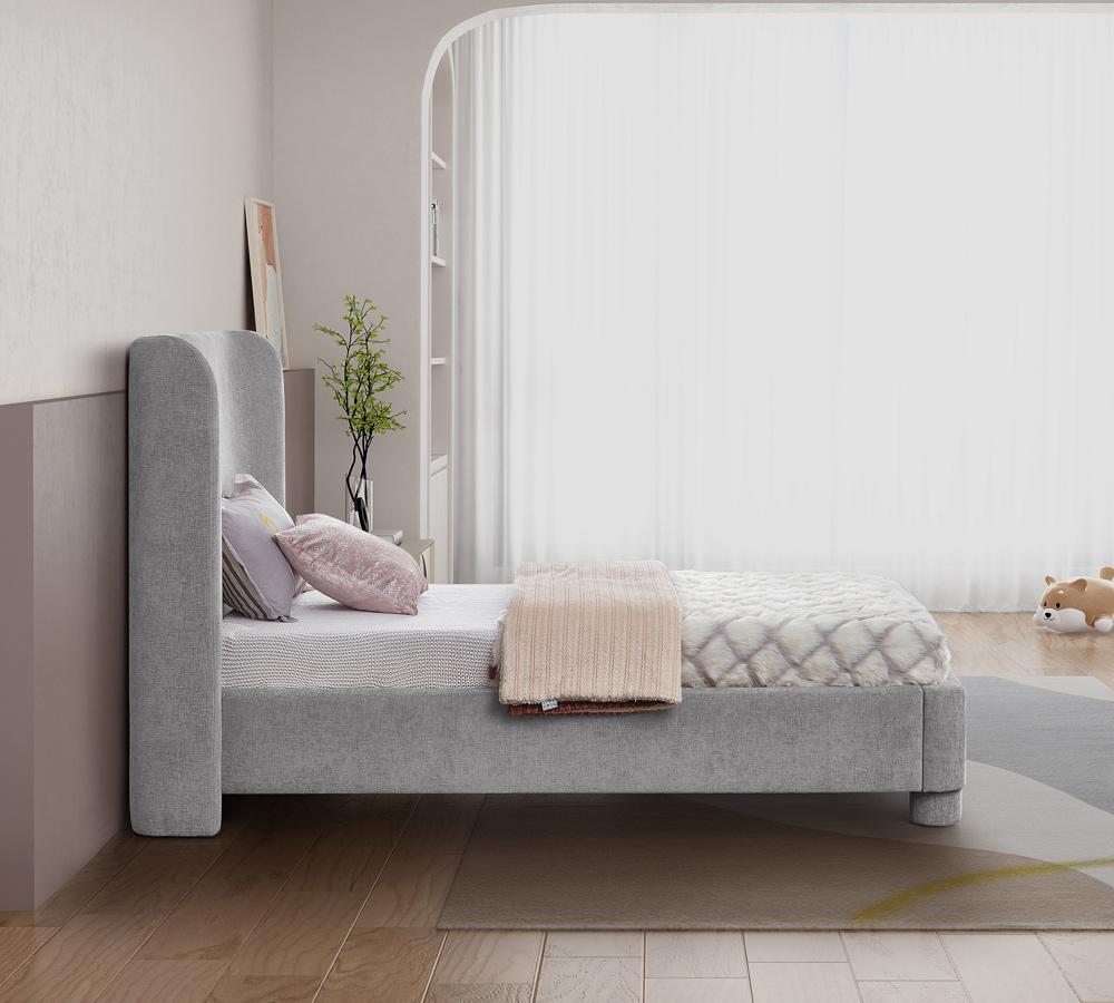 Meridian Furniture - Penny Light Grey Chenille Fabric Twin Bed - B1207Grey-T veiw 6