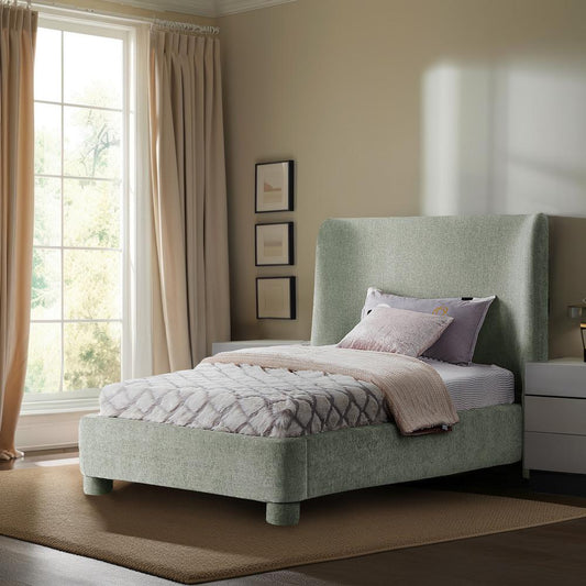Meridian Furniture - Penny Mint Green Chenille Fabric Twin Bed - B1207Mint-T veiw 2