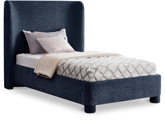 Meridian Furniture - Penny Navy Chenille Fabric Twin Bed - B1207Navy-T veiw 1