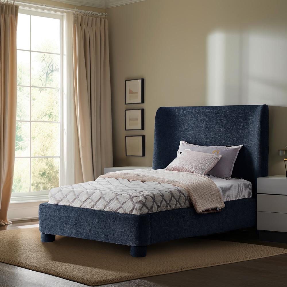 Meridian Furniture - Penny Navy Chenille Fabric Twin Bed - B1207Navy-T veiw 2