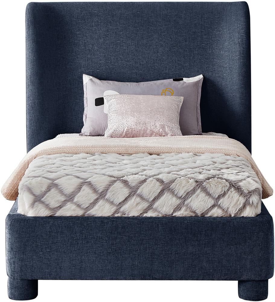 Meridian Furniture - Penny Navy Chenille Fabric Twin Bed - B1207Navy-T veiw 3