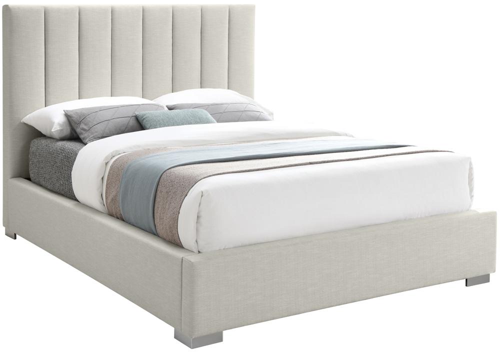 Meridian Furniture - Pierce Beige Linen Textured Fabric Queen Bed - PierceBeige-Q veiw 2