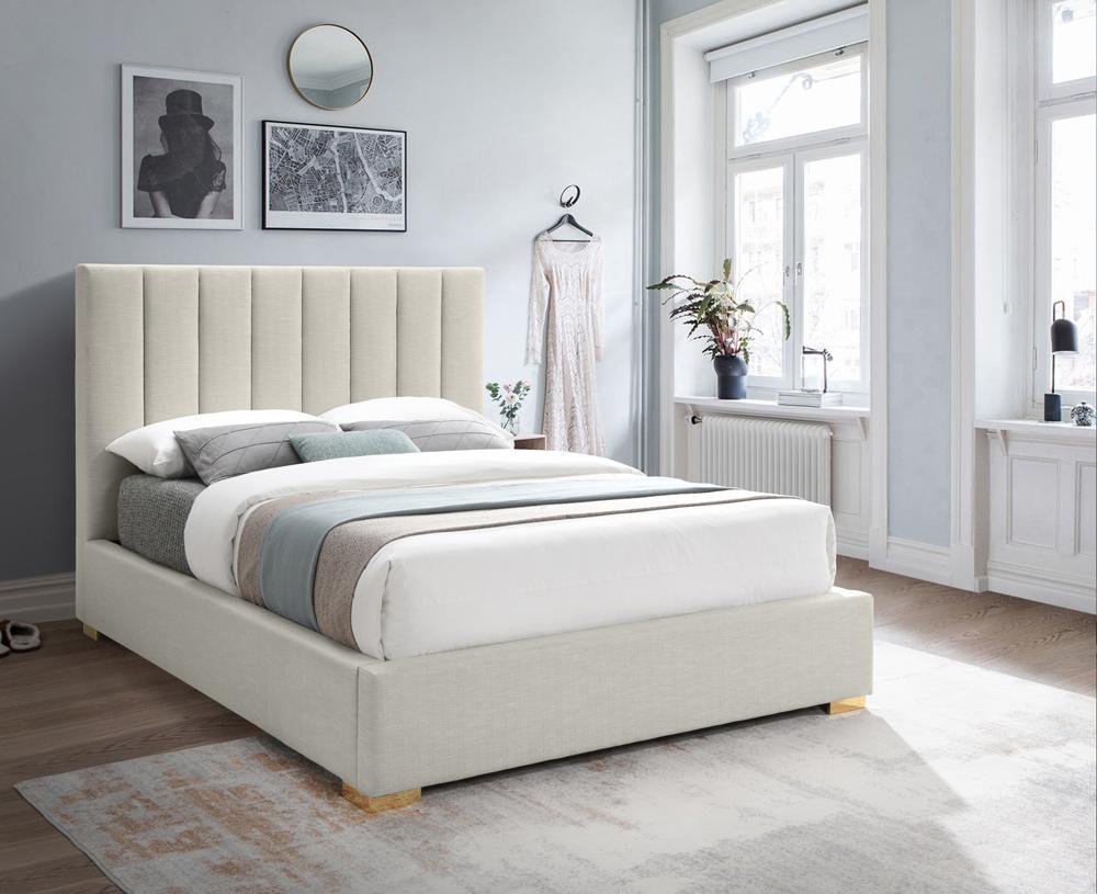 Meridian Furniture - Pierce Beige Linen Textured Fabric Queen Bed - PierceBeige-Q veiw 3