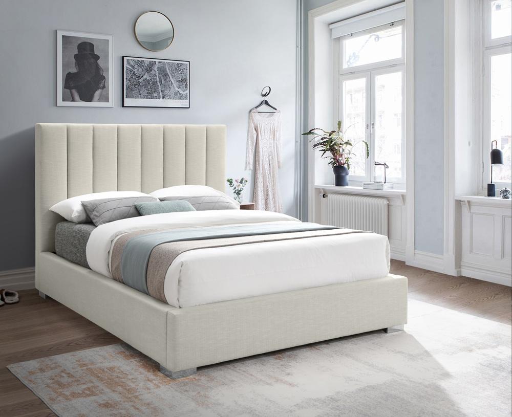 Meridian Furniture - Pierce Beige Linen Textured Fabric Queen Bed - PierceBeige-Q veiw 4