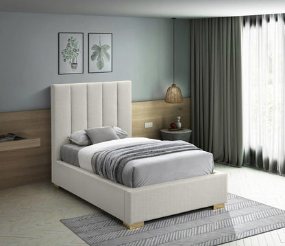 Meridian Furniture - Pierce Beige Linen Textured Fabric Twin Bed - PierceBeige-T veiw 3