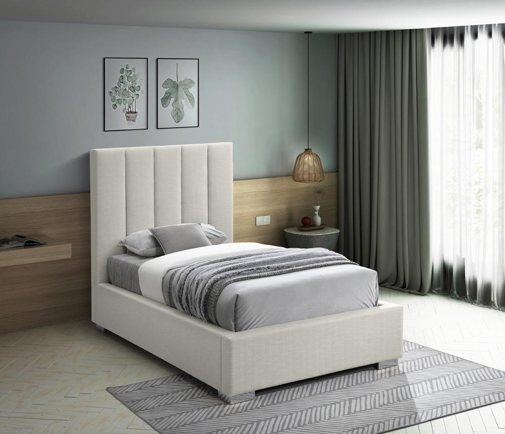 Meridian Furniture - Pierce Beige Linen Textured Fabric Twin Bed - PierceBeige-T veiw 4