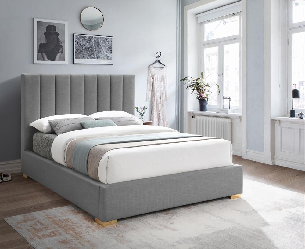 Meridian Furniture - Pierce Grey Linen Textured Fabric Full Bed - PierceGrey-F veiw 3