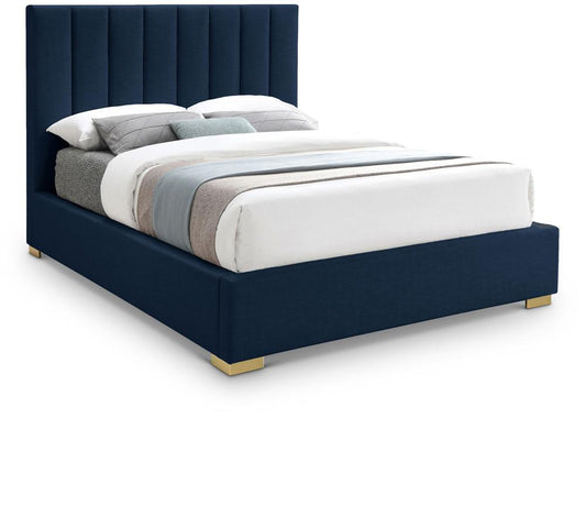 Meridian Furniture - Pierce Navy Linen Textured Fabric Queen Bed - PierceNavy-Q veiw 1