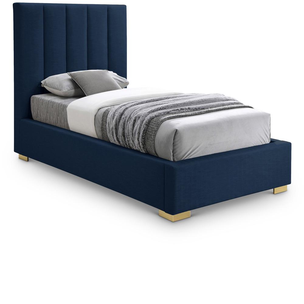 Meridian Furniture - Pierce Navy Linen Textured Fabric Twin Bed - PierceNavy-T veiw 1
