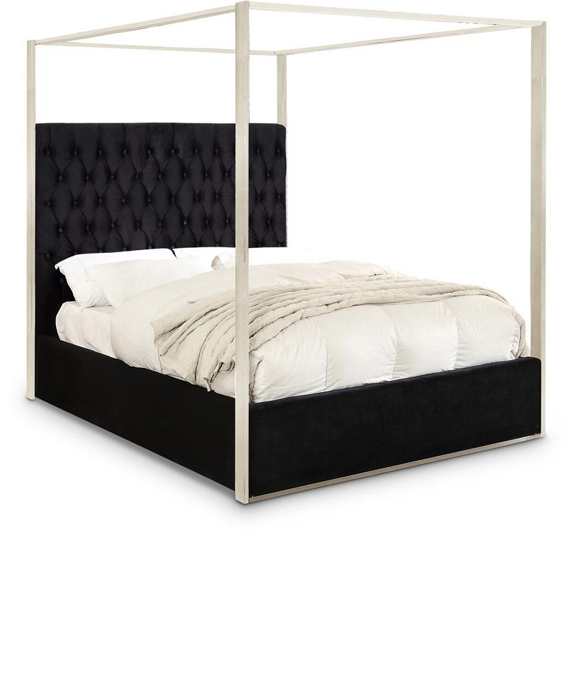 Meridian Furniture - Porter Black Velvet Queen Bed - PorterBlack-Q veiw 1