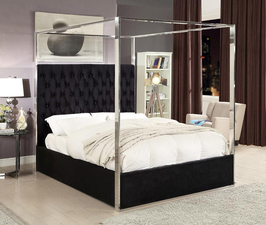 Meridian Furniture - Porter Black Velvet Queen Bed - PorterBlack-Q veiw 2