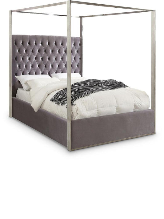 Meridian Furniture - Porter Grey Velvet Queen Bed - PorterGrey-Q veiw 1