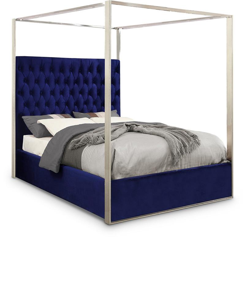 Meridian Furniture - Porter Navy Velvet Queen Bed - PorterNavy-Q veiw 1