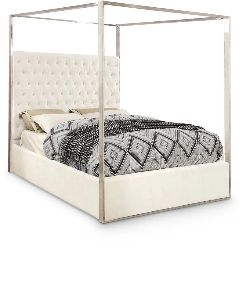 Meridian Furniture - Porter White Velvet Queen Bed - PorterWhite-Q veiw 1