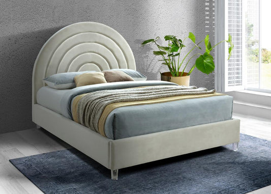 Meridian Furniture - Rainbow Cream Velvet Full Bed - RainbowCream-F veiw 2