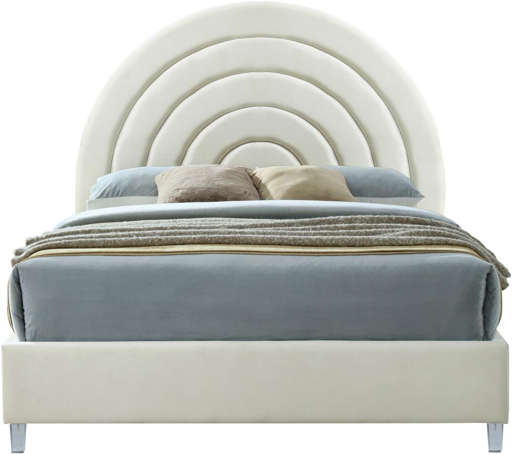 Meridian Furniture - Rainbow Cream Velvet Full Bed - RainbowCream-F veiw 3