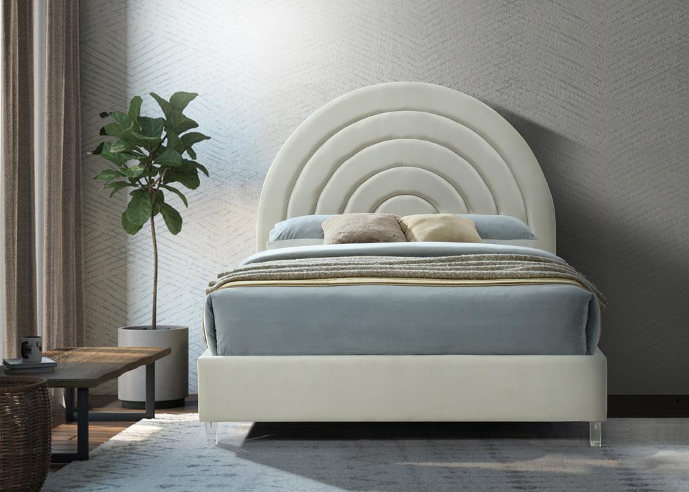 Meridian Furniture - Rainbow Cream Velvet Full Bed - RainbowCream-F veiw 4