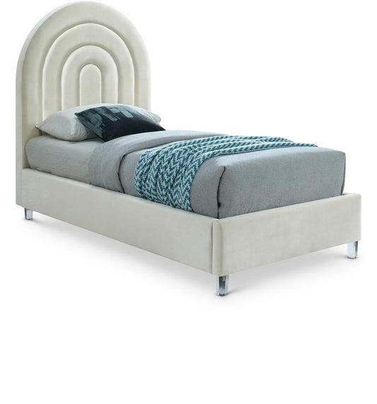 Meridian Furniture - Rainbow Cream Velvet Twin Bed - RainbowCream-T veiw 1