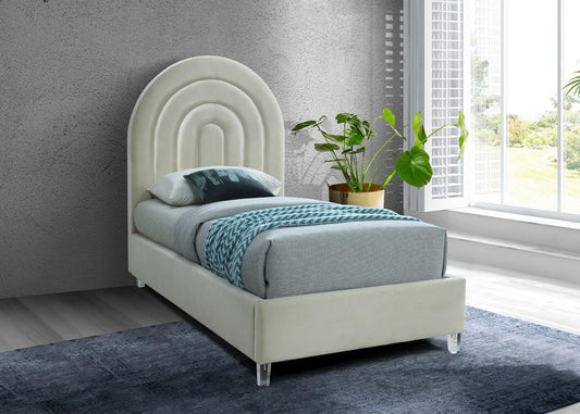 Meridian Furniture - Rainbow Cream Velvet Twin Bed - RainbowCream-T veiw 2