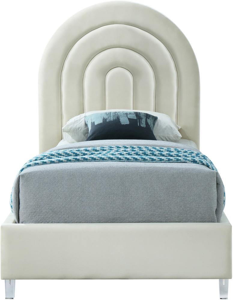 Meridian Furniture - Rainbow Cream Velvet Twin Bed - RainbowCream-T veiw 3