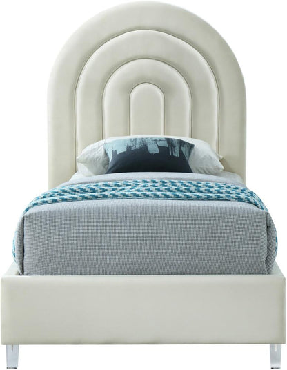 Meridian Furniture - Rainbow Cream Velvet Twin Bed - RainbowCream-T veiw 3