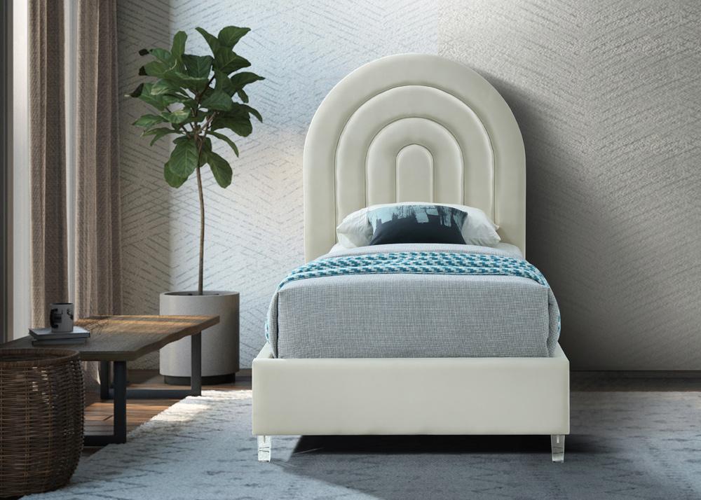 Meridian Furniture - Rainbow Cream Velvet Twin Bed - RainbowCream-T veiw 4