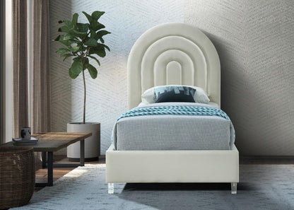 Meridian Furniture - Rainbow Cream Velvet Twin Bed - RainbowCream-T veiw 4