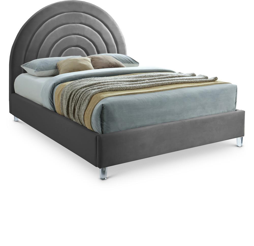 Meridian Furniture - Rainbow Grey Velvet King Bed - RainbowGrey-K veiw 1