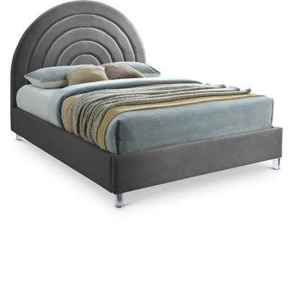 Meridian Furniture - Rainbow Grey Velvet Queen Bed - RainbowGrey-Q veiw 1
