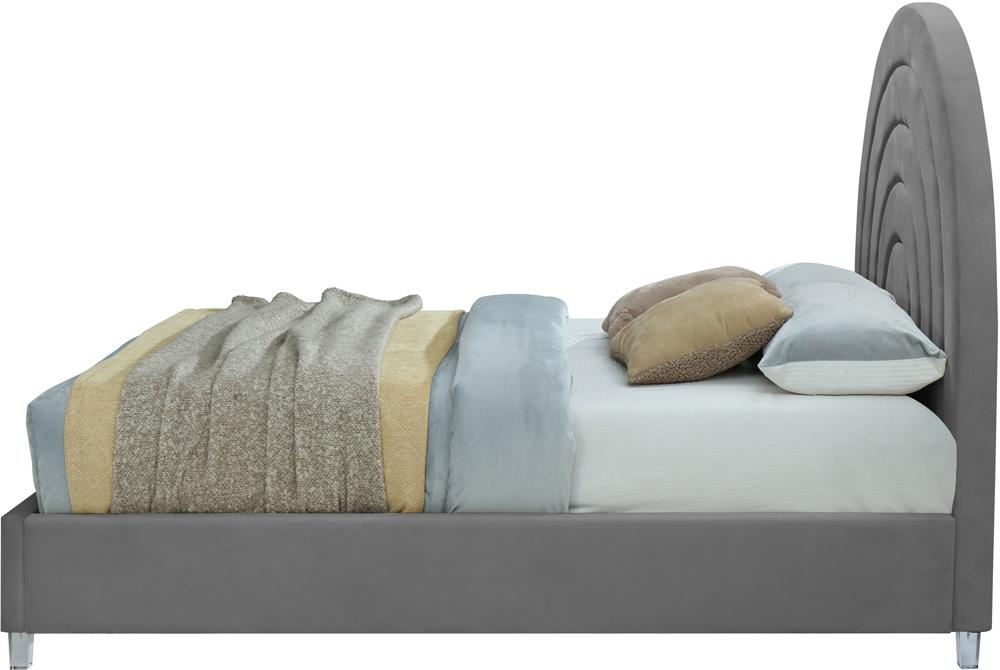 Meridian Furniture - Rainbow Grey Velvet Queen Bed - RainbowGrey-Q veiw 5
