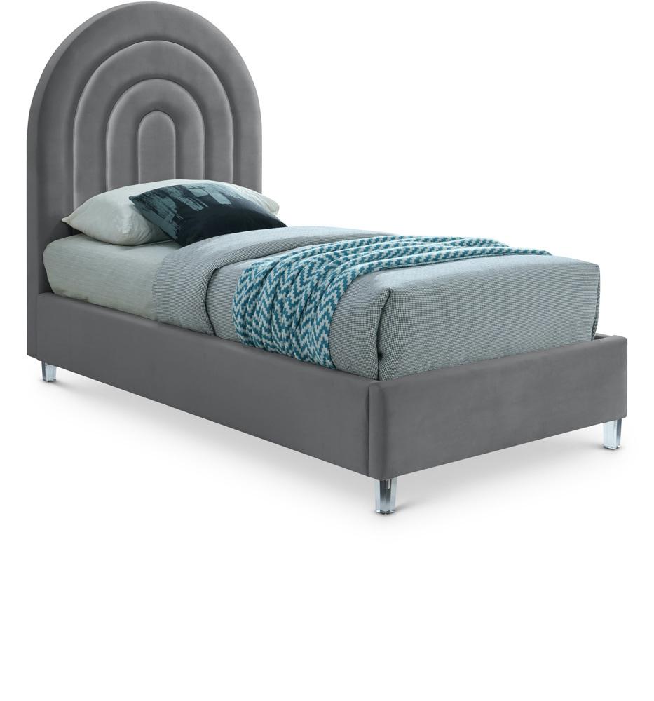 Meridian Furniture - Rainbow Grey Velvet Twin Bed - RainbowGrey-T veiw 1
