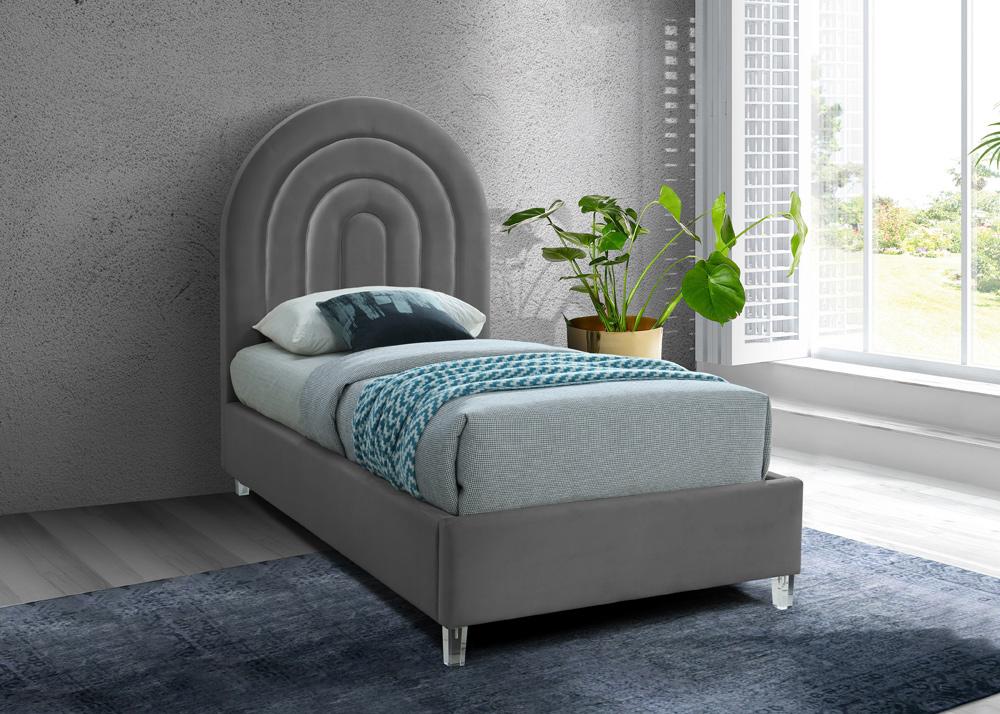 Meridian Furniture - Rainbow Grey Velvet Twin Bed - RainbowGrey-T veiw 2