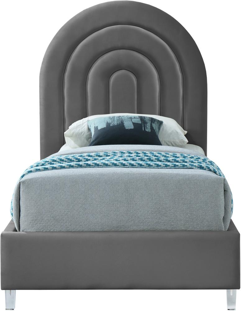 Meridian Furniture - Rainbow Grey Velvet Twin Bed - RainbowGrey-T veiw 3