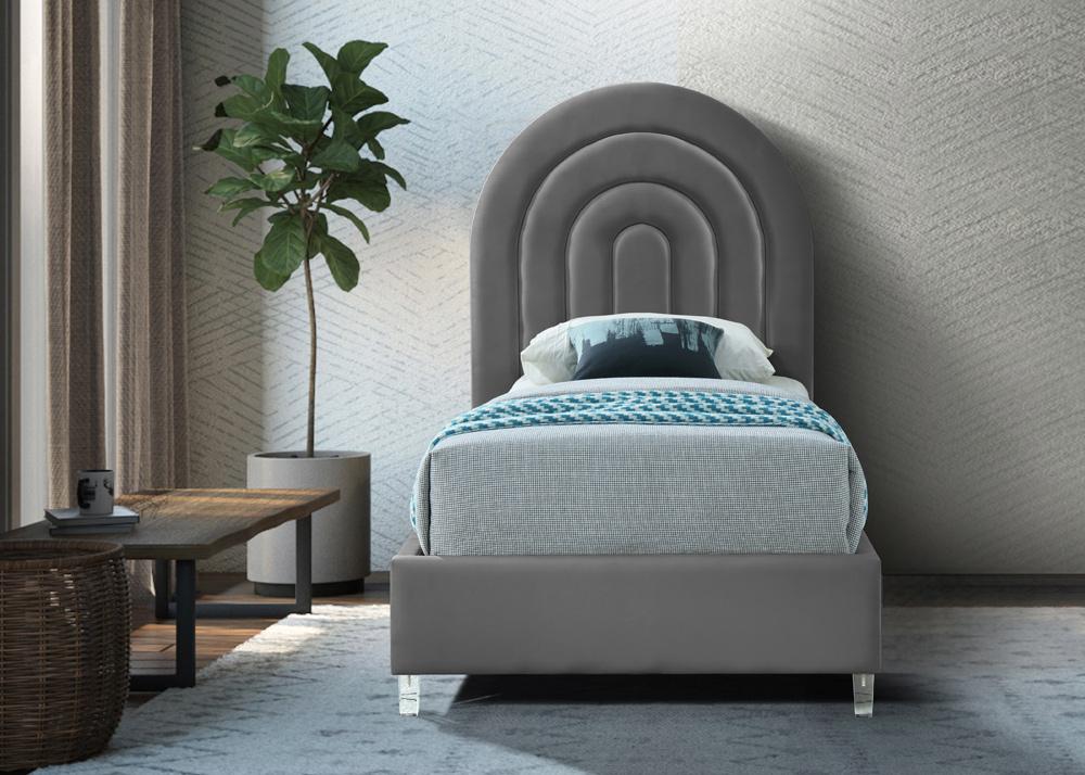 Meridian Furniture - Rainbow Grey Velvet Twin Bed - RainbowGrey-T veiw 4