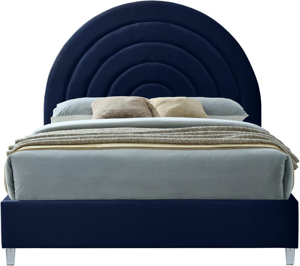 Meridian Furniture - Rainbow Navy Velvet Queen Bed - RainbowNavy-Q veiw 3